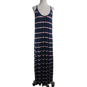 LoveStitch Nautical Maxi Dress Navy Watermelon Strappy Jersey Rayon Small New